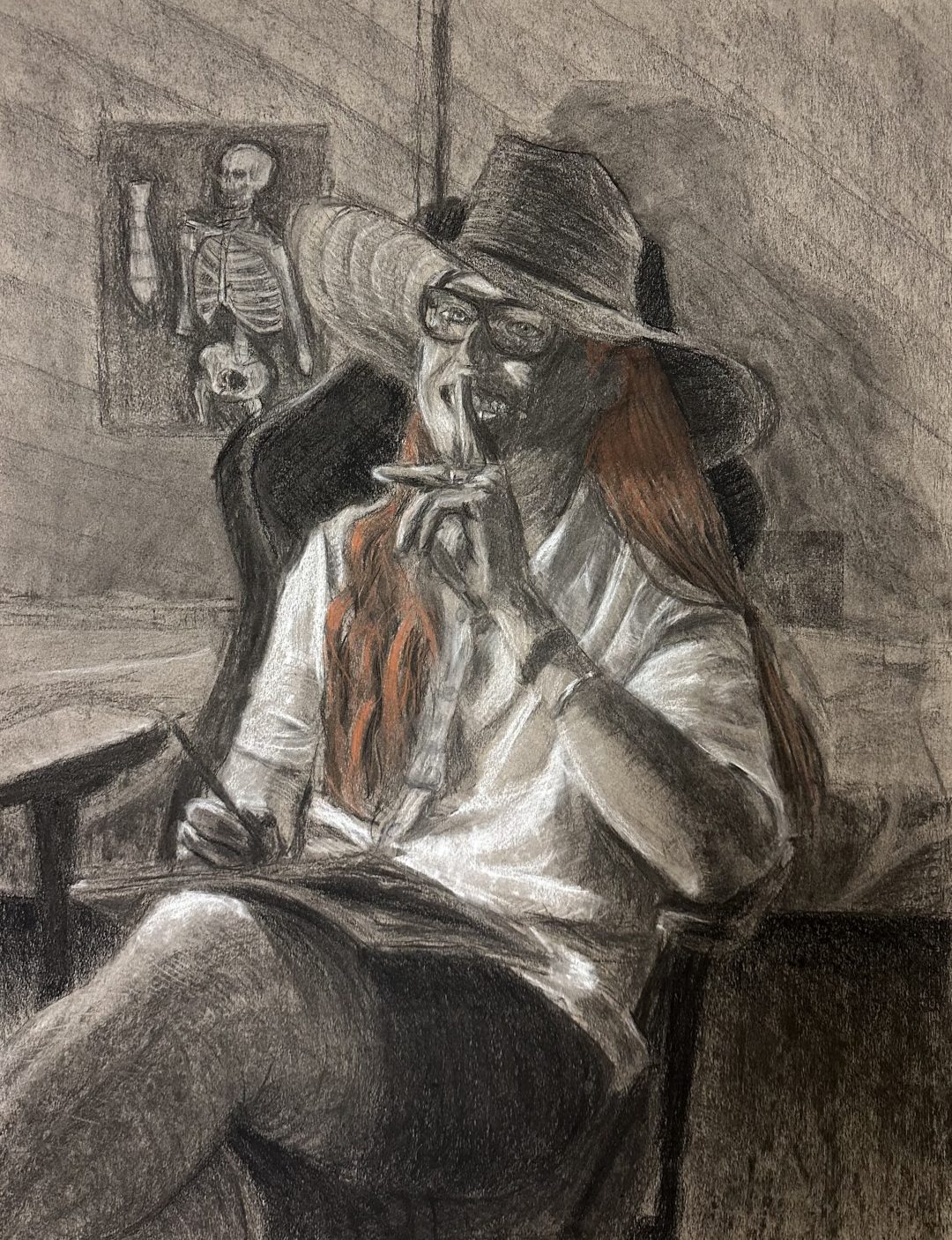 Charcoal Self Portrait with Color