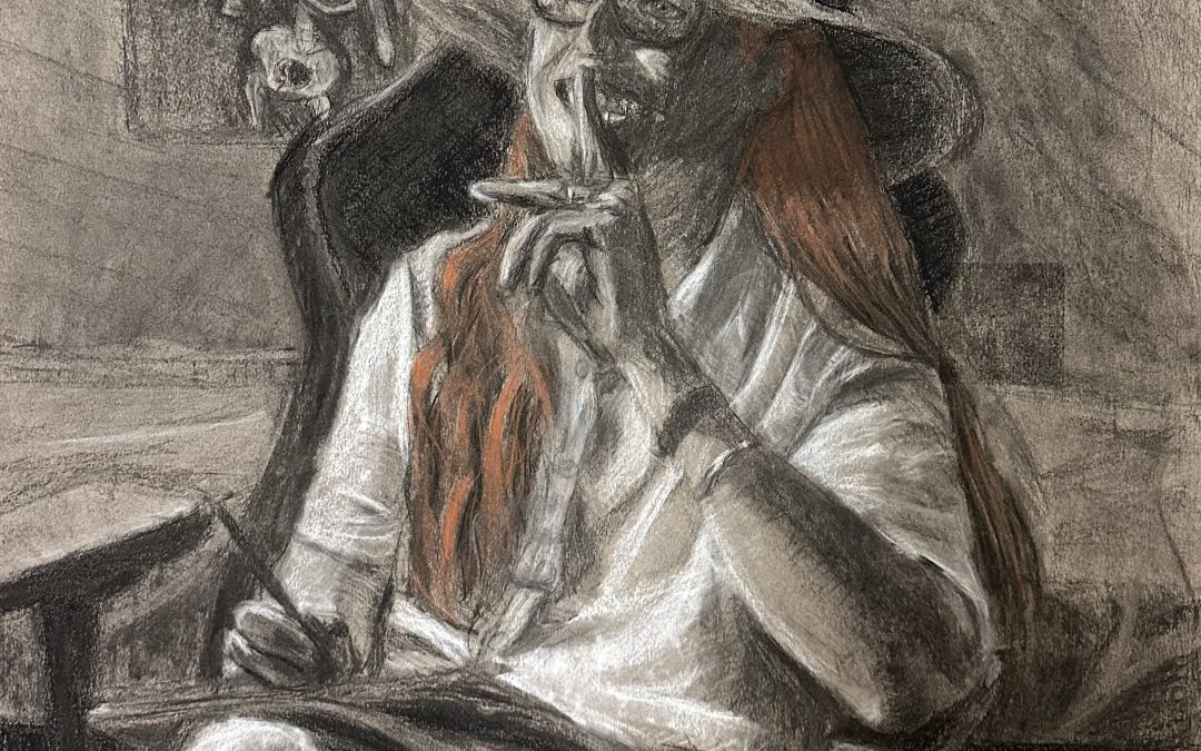 Charcoal Self Portrait with Color